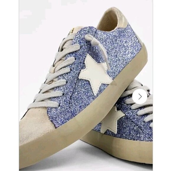SHU SHOP Reba Sneakers Women's 8 Casual Purple Glitter Red Star Distressed Shoes - Picture 1 of 5